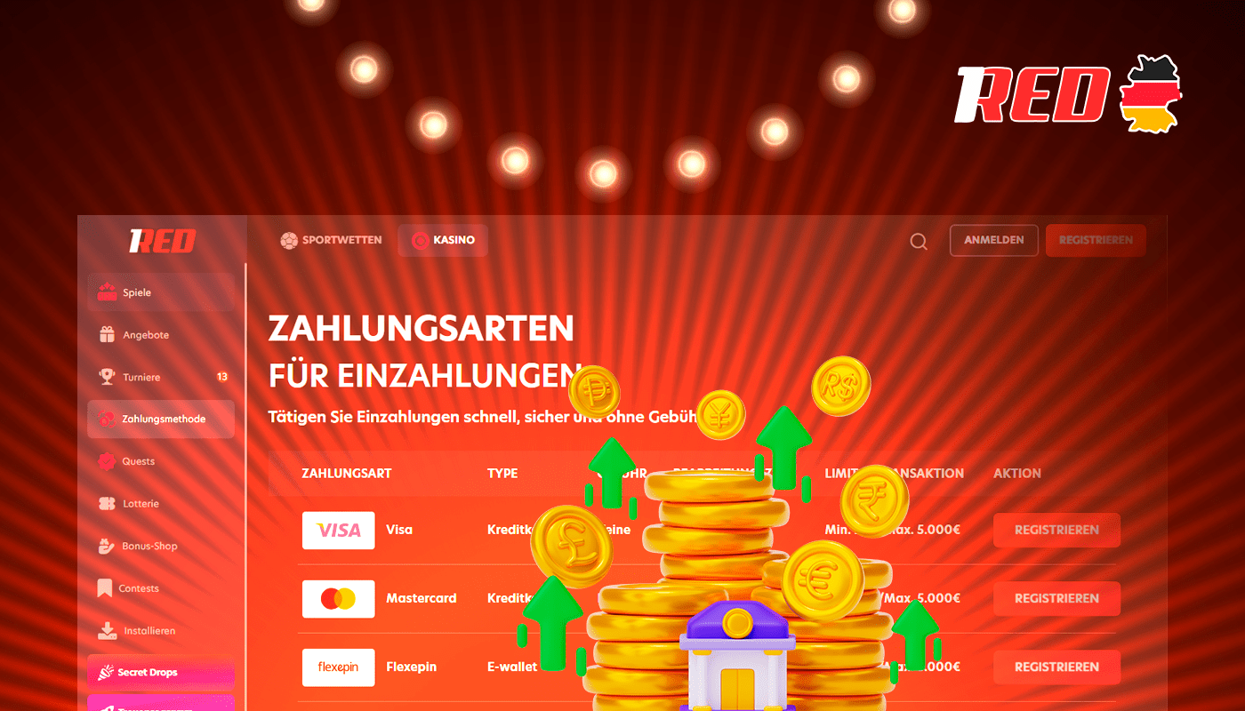 Erfahren Sie, wie Sie Einzahlungen vornehmen und Geld abheben können 1Red